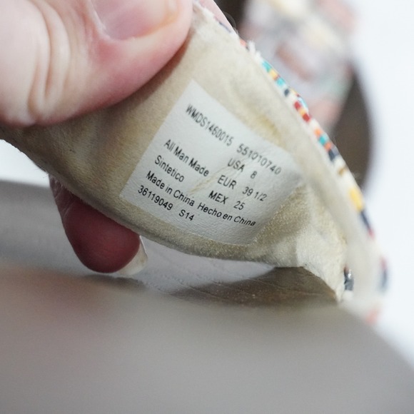 Dr Scholls Multi Color Striped Buckle Slide Sandals Wood Grain Sole Size 8 - Picture 8 of 9